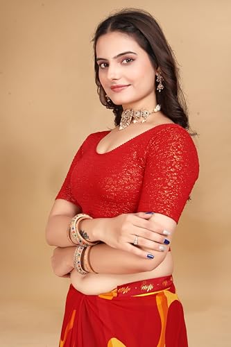 Image of SFT Women's Polycotton Readymade Saree Blouse with Round Neck Half Sleeves Solid Pattern Regular Fit Pull On Closure and Standard Length
