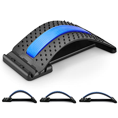 JEEZAO Estiramiento de Espalda,Dispositivo de Estiramiento Lumbar para Masaje de Espalda y Aliviar el Dolor de Espalda,3 Niveles Ajustables Corrector de Postura (azul)