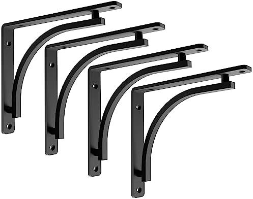 Balin Designs Black Shelf Bracket for 8", 10", 12" Shelves Pack of 4 - Heavy Duty Metal Shelf Brackets - L Brackets for Shelves Easy to Install Indoor or Outdoor Shelving - Hardware Included