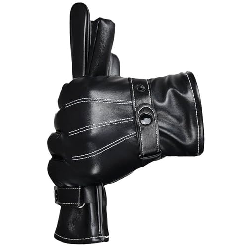 Genérico Guantes Negros De Cuero con Dedos Completos For Pantalla Táctil Cálidos Otoño E Invierno: Listos For, Y Diseñados For Durar