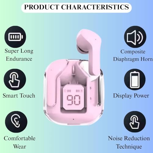 Image of Wireless Bluetooth Earbuds with Transparent Charging Case, Touch Control, Deep Bass Stereo Sound, Noise Reduction, Type-C Fast Charging, Water Resistant for Android and iPhone