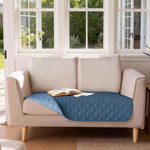 Image of gogobunny 100% Double Sided Waterproof Dog Blanket Soft Pet Bed Cover Reversible Protect Furniture Couch Sofa Car for Puppy Cat Kids (Dark Blue /Light Blue, 32x53 Inch (Pack of 1))