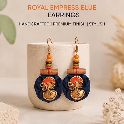 Image of Royal Queen & Empress Handcrafted Tribal Dhokra Earrings Collection for Women - Wooden, Fabric & Round Statement Ethnic Designs in Multiple Colours