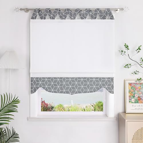 SCHOAL Raffrollo mit V-Schlaufen Raffgardine Blickdicht Rollo mit Geometrische Muster Vorhang ohne Bohren 1 Stück BxH 100x140 cm Grau