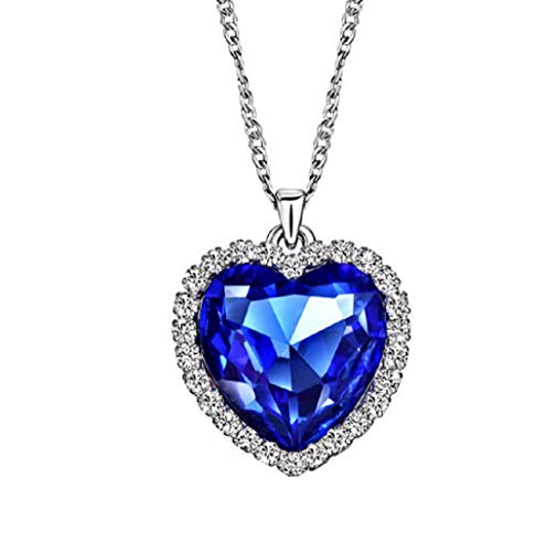 STRASS & PAILLETTES Collier Coeur de l'ocean. Collier Titanic Coeur Cristal Bleu Marine et Zircon