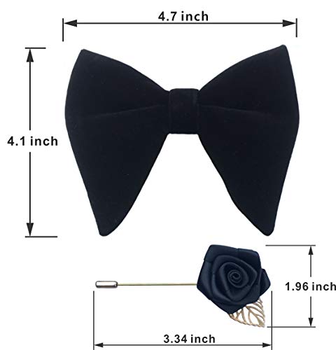 Justar Mens Pre-Tied Oversized Velvet Bow Tie With Flower Lapel Pin Brooch For Suit Wedding Tuxedo Bowtie Set (Black) #TOP5
