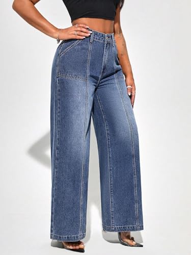 Image of KOTTY Wide Fit Denim Pants - Women's High Rise Wide Leg Comfort