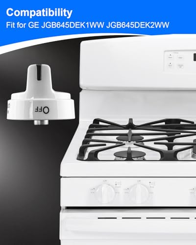 Image of WB03X24795 Stove Knobs Compatible with GE Gas Range, Range Oven Burner Cooktop Knobs Replace KIP 5G92 222D5793, White Plastic Surface Burner Control Knobs 5 Pcs