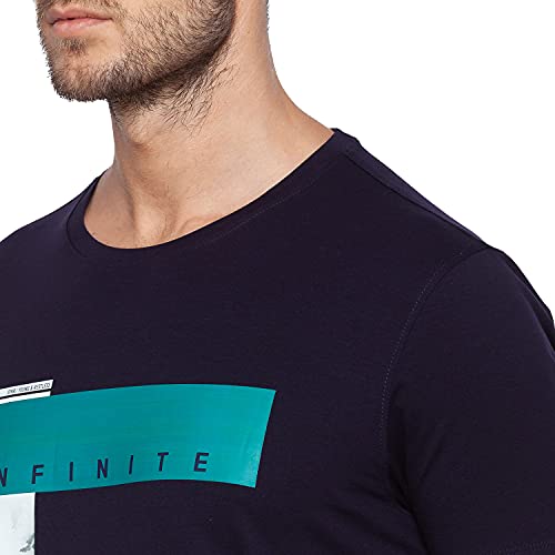 Image of Spykar Mens Cotton Navy Blue Printed T-Shirt