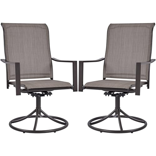 Yaheetech Outdoor Patio Swivel Chairs, Set of 2 Rocker Dining Chairs with Texteline Fabric and Metal Frame for Lawn Deck Backyard, Brown