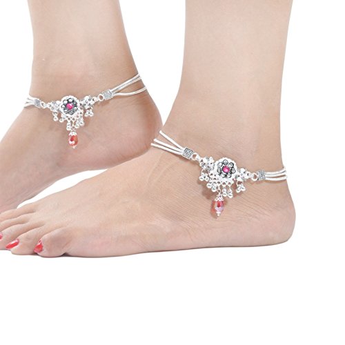 Red Dangle Alloy Anklet for Women