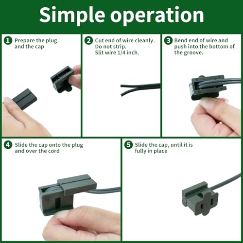 Image of 25 Pack SPT-2 Vampire Slip Zip Plug Gilbert Female for Christmas Lights Sets (SPT-2 Green)