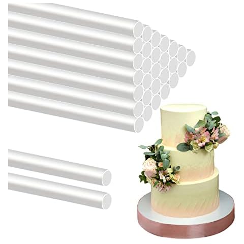 HAKZEON 30 PCS 11.8 Inch Cake Dowel Rods, Plastic Cake Support Rods, White Round Dowels Straws Cake Stand Sticks for Tiered Cakes, 0.4 Inch Diameter Cover