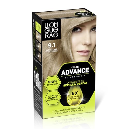 Llongueras Color Advance Tinte Pelo Mujer Coloración Permanente 100% Cobertura Incluso En Canas Resistentes - Tono 9.1 Rubio Claro Claro Ceniza