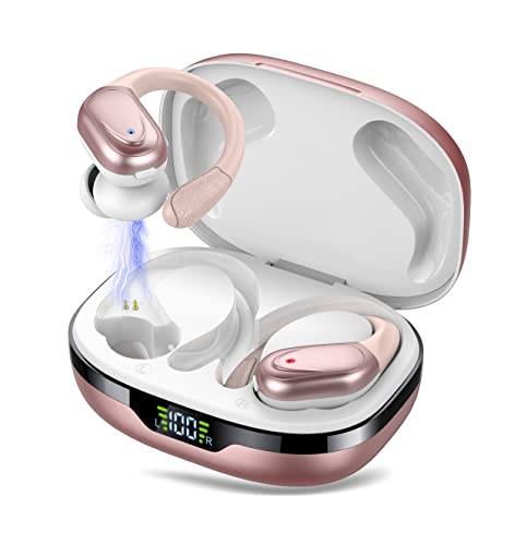 CASCHO Wireless Earbuds, 60Hrs Playtime Bluetooth Earphones, Bluetooth Headphones 5.3, Deep Bass Stereo HD Mic, In-Ear IP7 Waterproof Earphones with Earhooks, USB-C, for Sport iOS/Android Rose