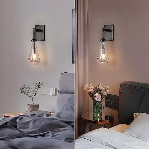Ringrain Wall Sconces Modern Raindrop Wall Lights Set Of 2, Matte Black Indoor Vanity Light Fixtures For Bathroom,Raindrop Wall Lamp With Hand Blown Solid Glass Perfect For Bedroom, Living Room #TOP1