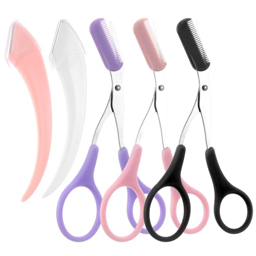 5 Piezas Tijeras para Cejas con Peine Juego de Afeitadora para Cejas Tijeras para Cejas para Mujer Afeitadora para Cejas en Forma de Media Luna para Recortar las Cejas de Hombres y Mujeres