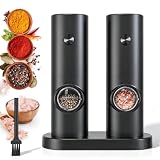 Juego de Molinillo Eléctrico de Sal y Pimienta,Grosor Ajustable, Negro