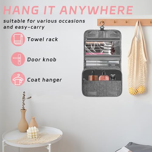 Image of Toiletry Bag Travel Bag with Hanging Hook, Waterproof Shower Bathroom Hanging Toiletry Bag for Men Women,Small Multifunctional Makeup Cosmetic Bag,Portable Toiletries Bag Travel Organizer (Grey)