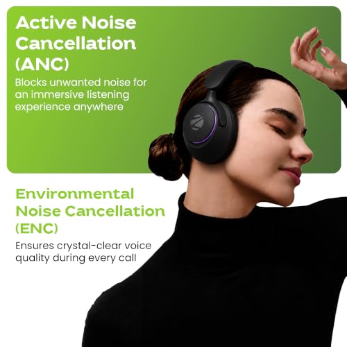 Image of Zebronics Envy Pro ANC Wireless Headphones, BT v6.0 + Type-C Dongle, 40mm Drivers, Up to 40h Playback, App Support, Gaming Mode, ENC, 3 EQ Modes, RGB, Rapid Charging, Foldable Design (Black)