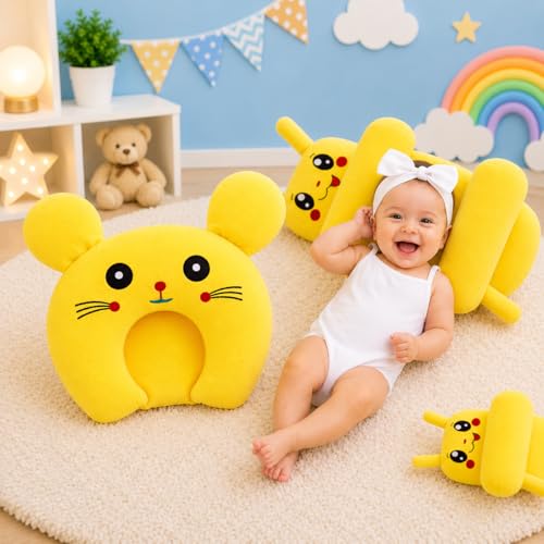 Image of Baby Pillow Combo Set for Newborns & Infants | Toddler Pillow Head Support Cushions with Plush Side Rollers for 0-12 Months