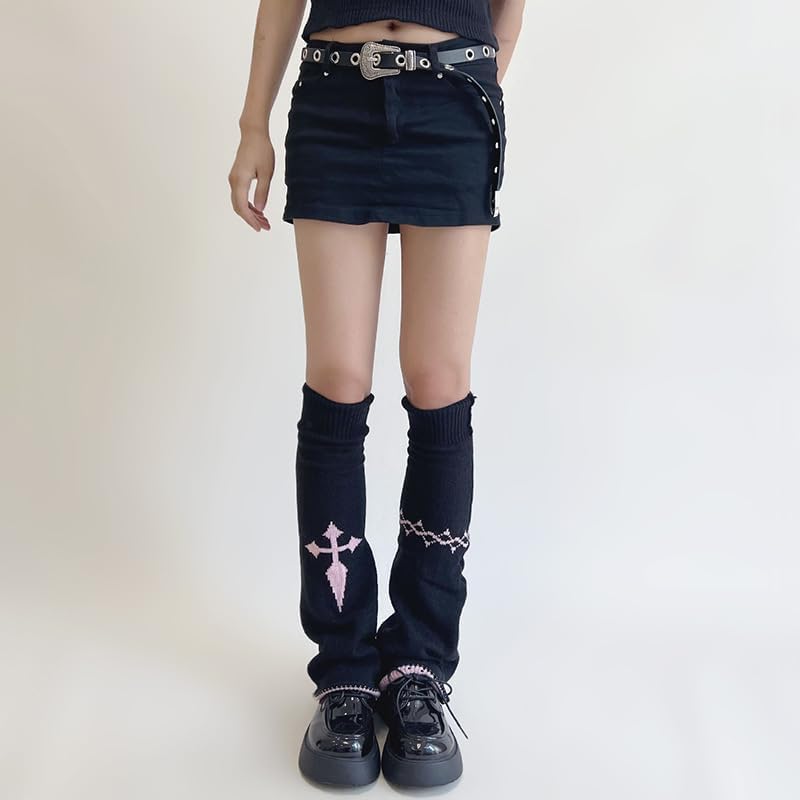 Women Lolita Ribbed Knit Leg Warmer Kawaii JK Japanese Student Stockings Y2K Cross High Bucket - Image 3