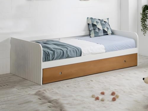 Banco-Cama Nido Juliette - 2 x 90 x 190 cm - MDF - Blanco y Cerezo