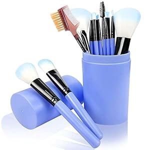 12pcs Makeup Eyeshadow Brush Foundation Lips Eyebrows Face Cosmetic Brush Makeup Brushes Tool with Case Holder Kit Beauty Blender Sky Color (Sky,Blue) (Pack of 12)
