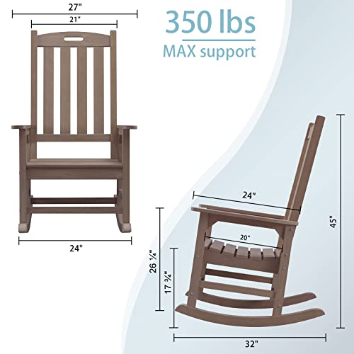 Psilvam Patio Rocking Chair, Poly Lumber Porch Rocker With High Back, 350Lbs Support Rocking Chairs For Both Outdoor And Indoor, Poly Rocker Chair Looks Like Real Wood (Brown) #TOP2