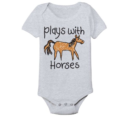 Instant Message - Plays With Horses, Scribble - Infant Baby One Piece Athletic Heather #TOP28