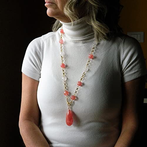 Collier long en quartz rose et quartz cherry d'exception