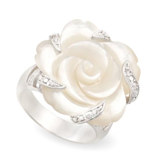 JanKuo Jewelry Carved Mother of Pearl Flower with CZ Cocktail Ring with Gift Box. (7)