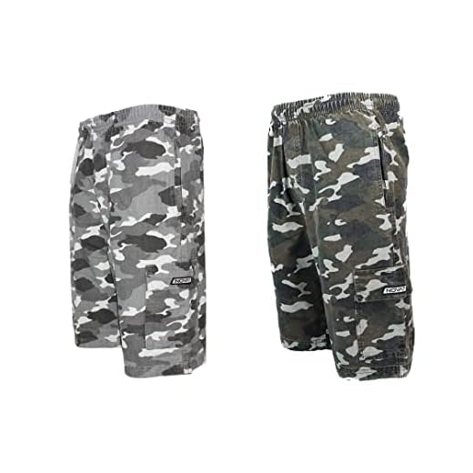 Kit 2 Bermudas Calção Sarja Brim Camuflada Masculino Militar Cargo 5 Bolsos Elástico Cordão Tamanho:P;Cor:Verde/Cinza