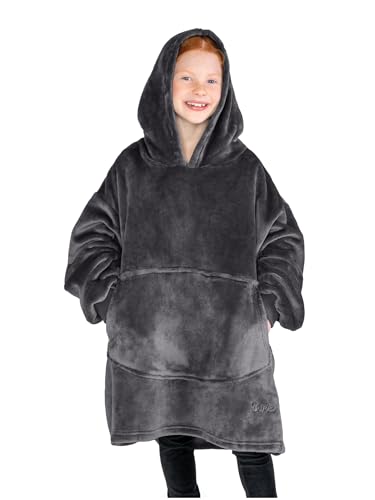 Bare Home Microplush Wearable Blanket with Front Pocket - Soft and Plush - Warm and Cozy - Adult &amp; Kid Sizes (Kids, Forged Iron Grey)