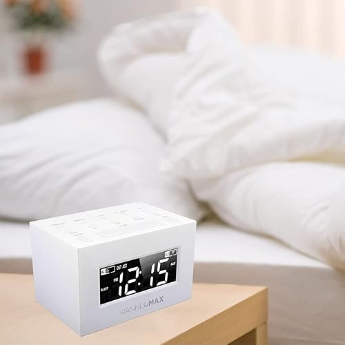 Miniatura 4 de HANNLOMAX Radio despertador HX-111CR, radio PLL AMFM, alarma dual, pantalla LED blanca, DST automático, conector auxiliar (blanco)