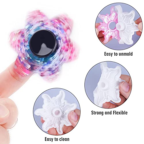 Image of NiArt Fidget Spinner Silicone Resin Mold Kit, 4 Molds, 10 Bearings Set | 4 Unique Designs For Epoxy UV Resin Casting, DIY Stress Relief Toys, Crafts & Gifts For Kids And Adults, Make 10 Spinners