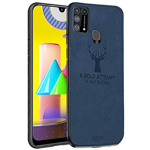 Image of Deer Series Shockproof Anti Slip Leather Finish Soft TPU Case Cover for Samsung Galaxy M31 - Blue