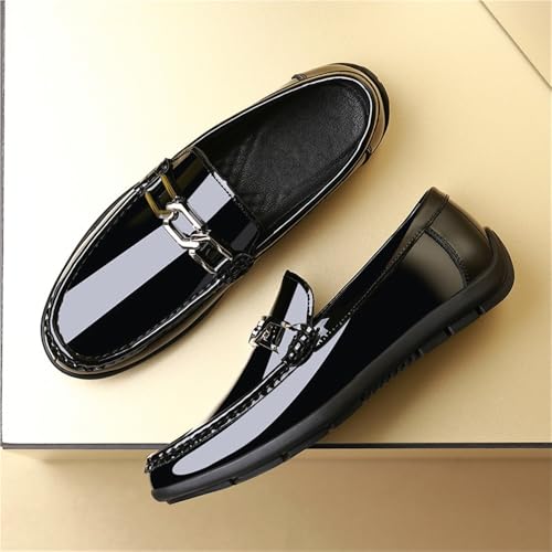 Men's Black Patent Leather Slip On Loafers Simple Versatile Casual Business Dress Shoes2