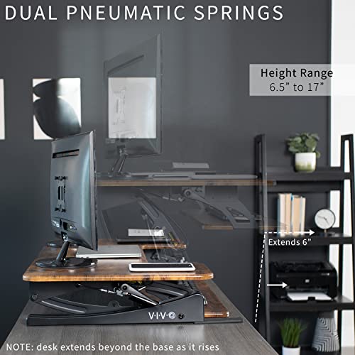 Image of VIVO Rustic Vintage Brown 36 inch Standing Desk Converter, DESK-V000VN | Height Adjustable, Stand Up Desk Riser, Wide Keyboard Tray, Dual Monitor and Laptop Workstation, Black Frame, V Series
