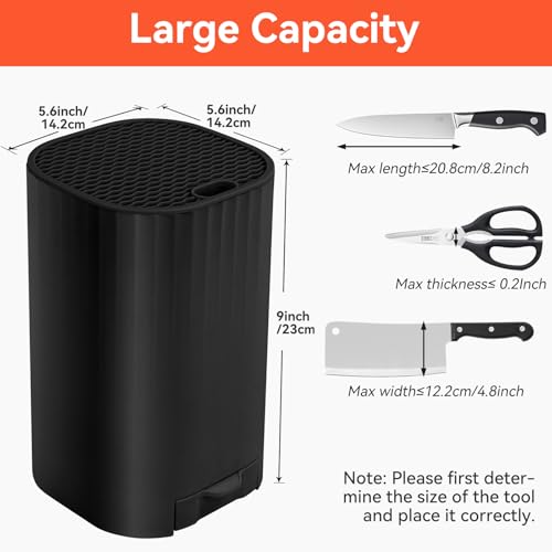 Knife Block Without Knives, Qoosea 4 in 1 Universal Square Knives Block with Scissors Slot Sharpening Rod Slot and Stone, Detachable Kitchen Knife Storage Holder for Easy Cleaning Space Saver-Black - Image 4