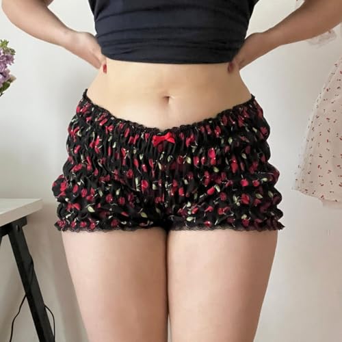Image of Yuemengxuan Women Y2k Ruffle Shorts Ruched Plaid Shorts Micro Shorts Pajama Bottoms Y2k Cute Fairy Lace Edge Pettipants