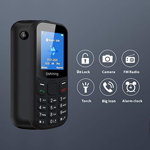 Ushining 3G Basic Mobile Phone Unlocked Big Icon Large Volume Elderly Feature Phones Easy to Use Cell Phone for Seniors and Kids (Black)