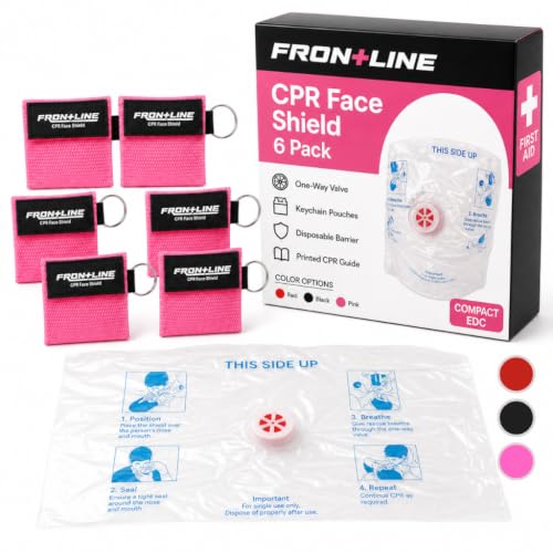 CPR Face Shield 6 Pack Emergency CPR Pocket Mask with One-Way Valve Pink