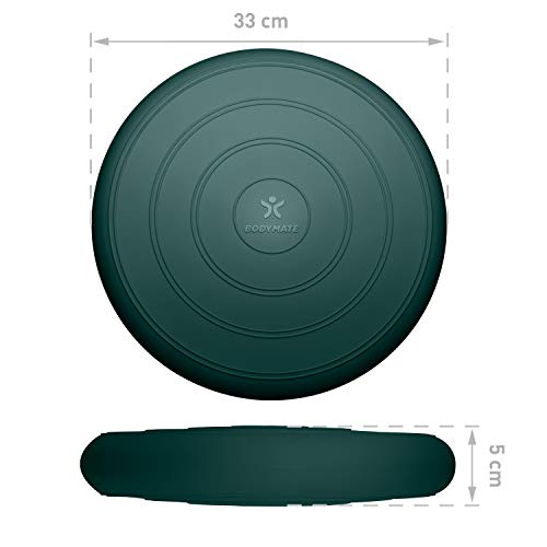 BODYMATE Ballsitzkissen COMFORT inkl. Pumpe MIDNIGHT-GREEN 33cm Durchmesser - Balance-Kissen, Sitzballkissen, Luftkissen, Balance Pad - Core-, Fitness-, Reha-, Koordinations- und Rückentraining