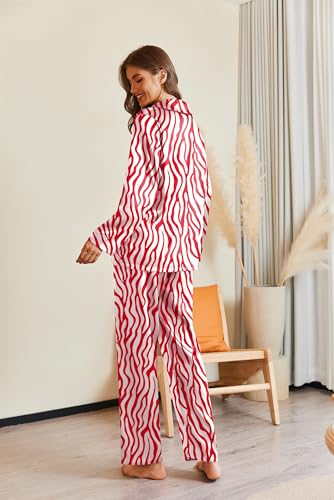 Image of Ekouaer Pajamas For Women Set Silk Pjs 2 Piece Satin Sleepwear Long Sleeve Button Down Lounge Sets With Pant