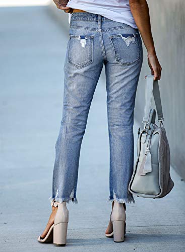 Sidefeel Women Patchwork Destroyed Raw Hem Jeans Ripped Hole Denim Pants - Image 7