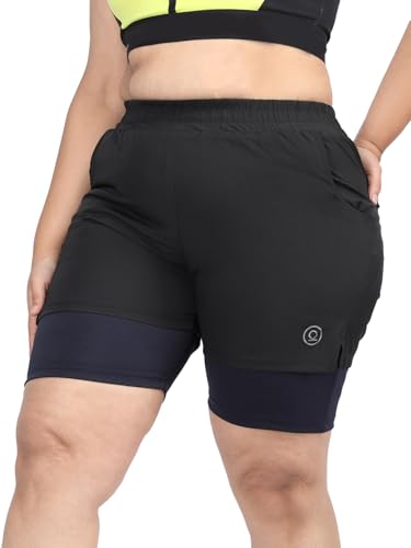 Image of CHKOKKO Sports Shorts for Women Running Gym Workout - Dry Fit Quick Dry Double Layer Inner Compression with Pockets | Breathable Lightweight Athletic Wear Above Knee BLACKNAVY XL