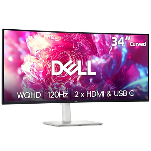 Image of Dell 34 inch Curved Monitor, WQHD (3440 x 1440) - 120Hz Refresh Rate 3000:1 Contrast Ratio, 99% sRGB, 95% DCI-P3, Integrated Speakers, AMD FreeSync - VESA, Height /Tilt /Pivot /Swivel, 2 x HDMI & USB
