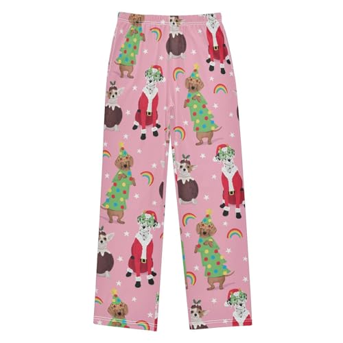 Boys' Pants Cute Dog Dressed Christmas Long Bottoms Jogger Pants Elastic Waist Trousers with Pockets S-XL