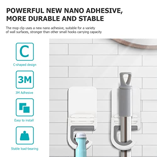 Doerdo 4Pcs Multifunctional Mop Holder Punch-Free Mop Holder Practical Mop Clips Broom Hanger For Bathroom Garden Garage, White #TOP5